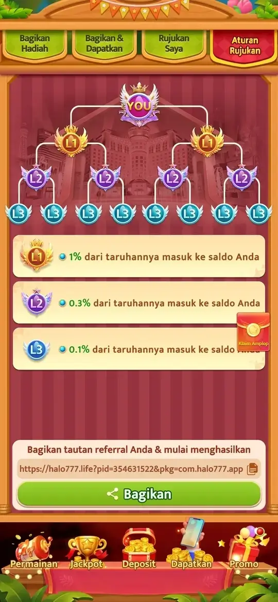 Sistem referral multi-level dengan komisi 3 tingkat